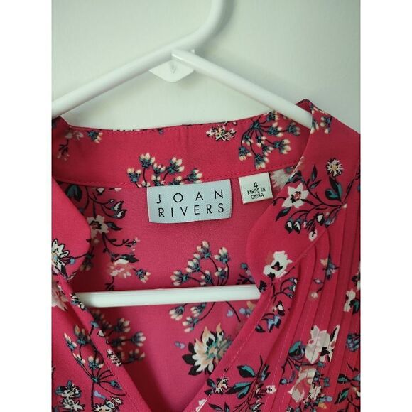 Joan Rivers blouse size 4 semi sheer pink floral pintucks long sleeve - Picture 3 of 4